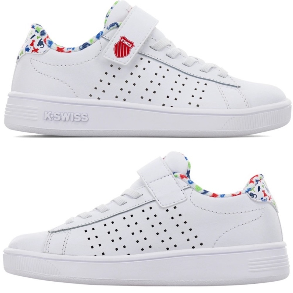 New in Box K-Swiss LITTLE KIDS COURT CASPER VLC WHITE/DINO Sz 12 - Picture 2 of 12